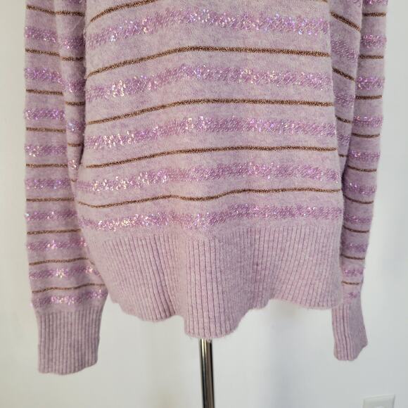 J. Crew Merino Wool Alpaca Sweater Pullover Sequin Purple Festive Women Large - Picture 7 of 13